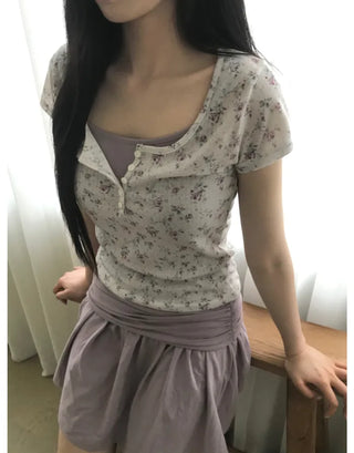 [3 colors] Mesh Flower T-shirt
