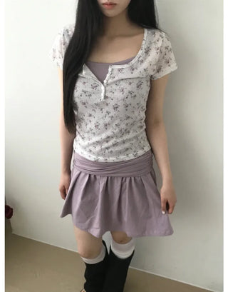 [3 colors] Mesh Flower T-shirt
