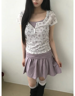 [3 colors] Mesh Flower T-shirt