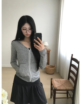 [2 colors] Striped Summer Zip-Up