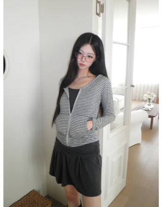 [2 colors] Striped Summer Zip-Up
