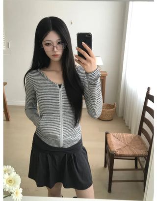 [2 colors] Striped Summer Zip-Up