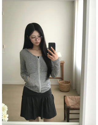 [2 colors] Striped Summer Zip-Up