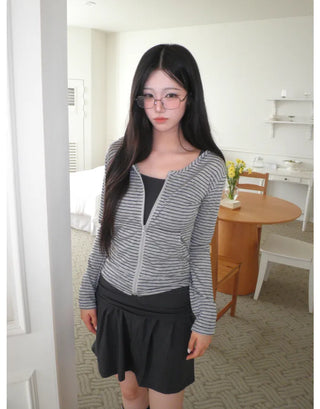 [2 colors] Striped Summer Zip-Up