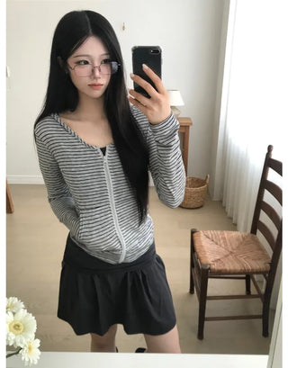 [2 colors] Striped Summer Zip-Up