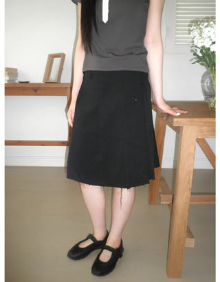 [2 colors] Cutout pleated midi skirt