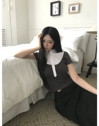 [2 colors] Cutout pleated midi skirt