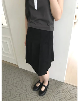 [2 colors] Cutout pleated midi skirt