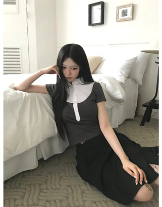 [2 colors] Cutout pleated midi skirt