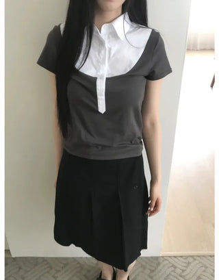 [2 colors] Cutout pleated midi skirt