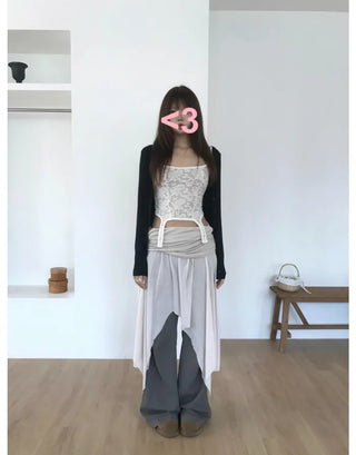 [3 colors] Asymmetrical Layered Midi Skirt