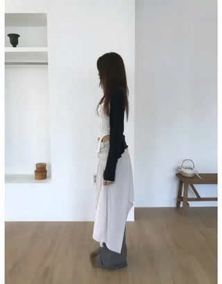 [3 colors] Asymmetrical Layered Midi Skirt