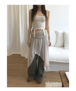 [3 colors] Asymmetrical Layered Midi Skirt
