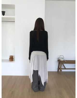 [3 colors] Asymmetrical Layered Midi Skirt