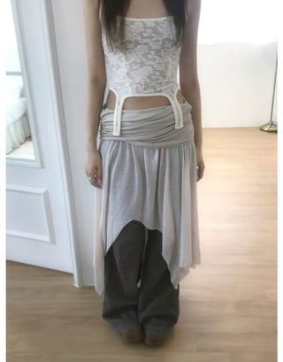 [3 colors] Asymmetrical Layered Midi Skirt