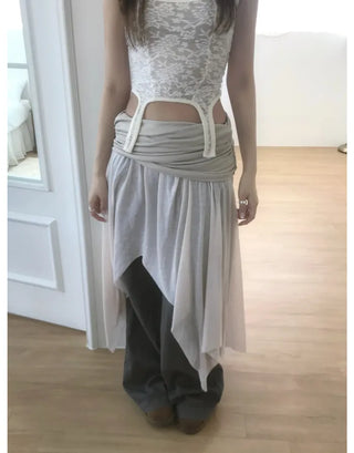 [3 colors] Asymmetrical Layered Midi Skirt