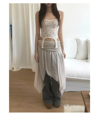 [3 colors] Asymmetrical Layered Midi Skirt