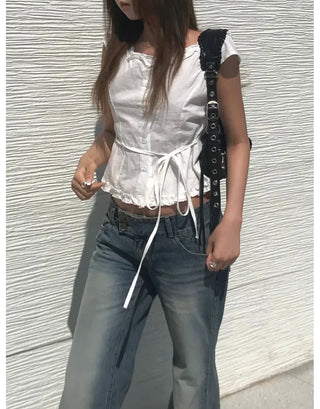 Offset low-rise jeans