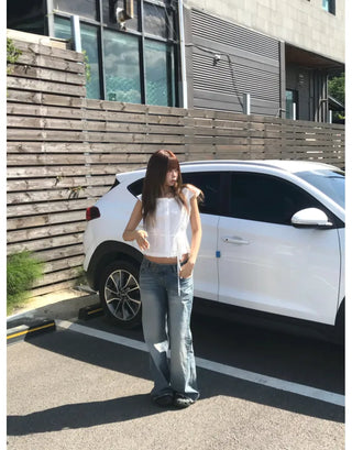 Offset low-rise jeans