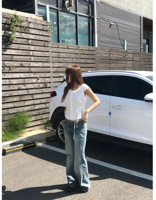 Offset low-rise jeans