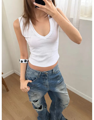 [4color]DEEP V SLEEVELESS