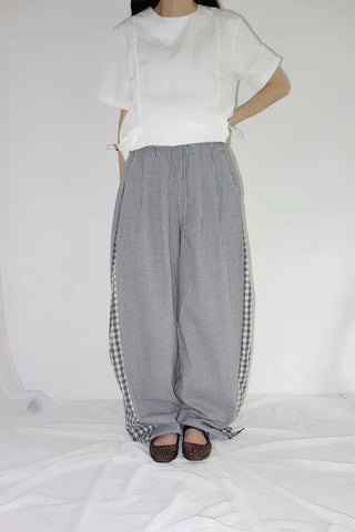 [2 colors] Meruru Double Check Banding Wide Pants
