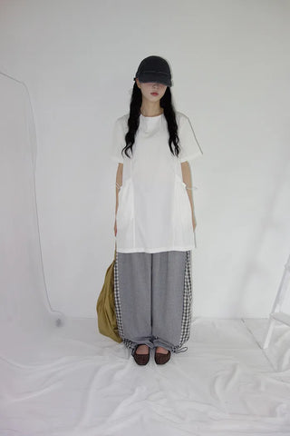 [2 colors] Meruru Double Check Banding Wide Pants