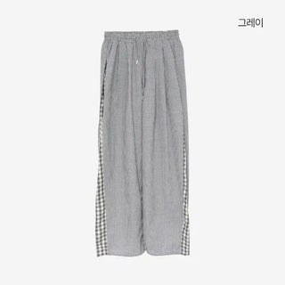[2 colors] Meruru Double Check Banding Wide Pants