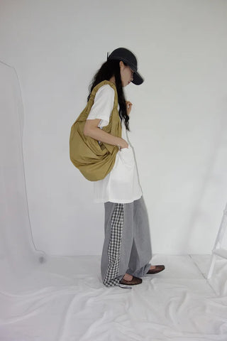 [2 colors] Meruru Double Check Banding Wide Pants