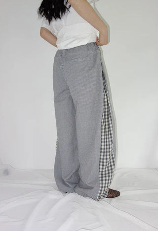 [2 colors] Meruru Double Check Banding Wide Pants