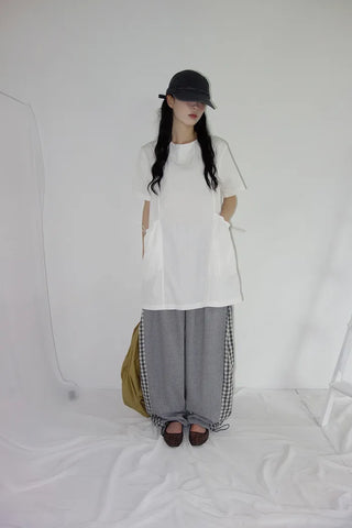 [2 colors] Meruru Double Check Banding Wide Pants