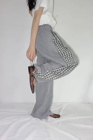 [2 colors] Meruru Double Check Banding Wide Pants