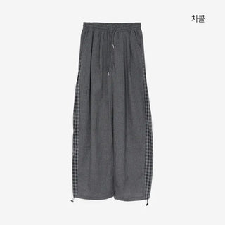 [2 colors] Meruru Double Check Banding Wide Pants