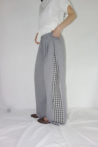 [2 colors] Meruru Double Check Banding Wide Pants