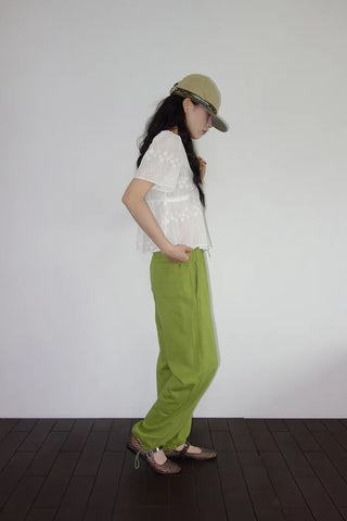 [2 colors] Butterfly embroidered perforated balloon fit summer cotton pants