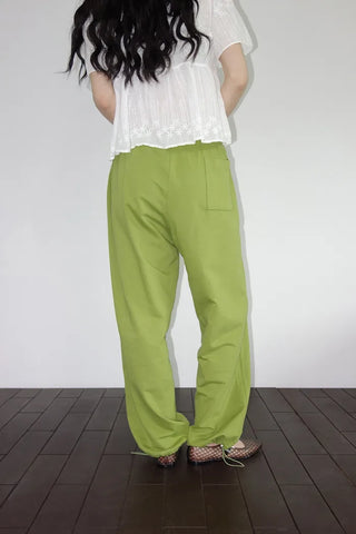 [2 colors] Butterfly embroidered perforated balloon fit summer cotton pants