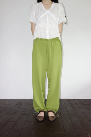 [2 colors] Butterfly embroidered perforated balloon fit summer cotton pants