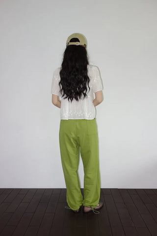 [2 colors] Butterfly embroidered perforated balloon fit summer cotton pants
