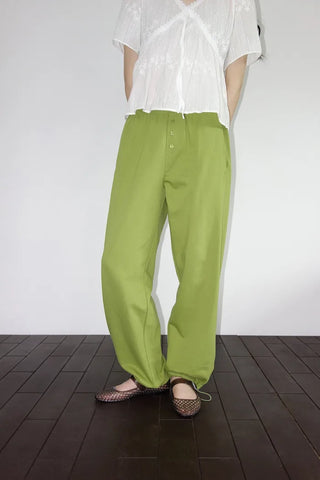 [2 colors] Butterfly embroidered perforated balloon fit summer cotton pants