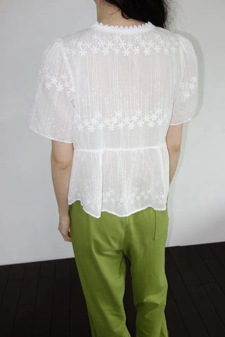 [2 colors] Butterfly embroidered perforated balloon fit summer cotton pants