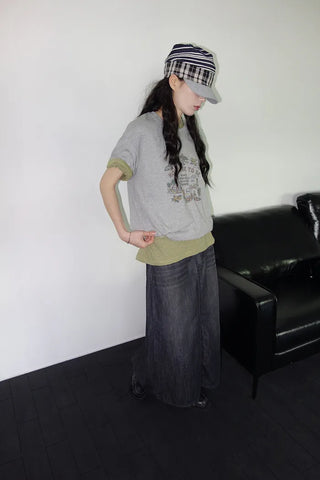 [3 colors] Humo Hudel Denim Long Skirt