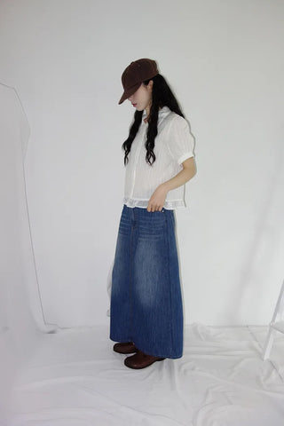 [3 colors] Humo Hudel Denim Long Skirt
