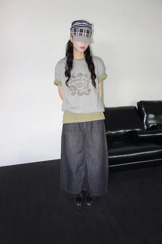 [3 colors] Humo Hudel Denim Long Skirt