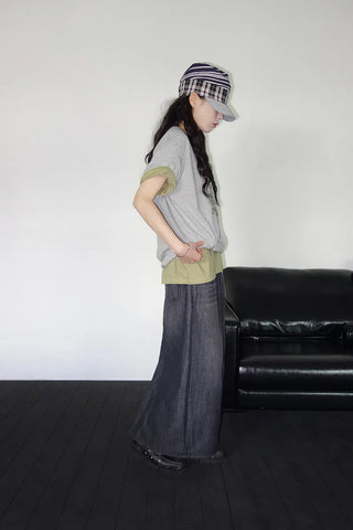 [3 colors] Humo Hudel Denim Long Skirt