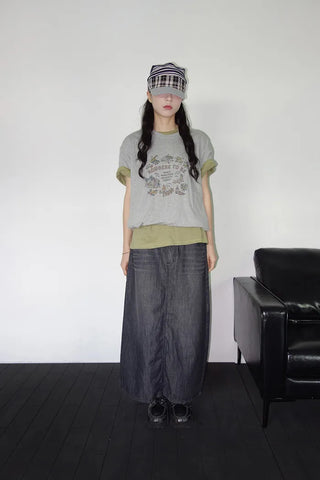 [3 colors] Humo Hudel Denim Long Skirt