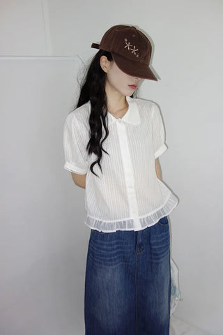 [2 colors] Nino Flake Frill Short-Sleeve Blouse