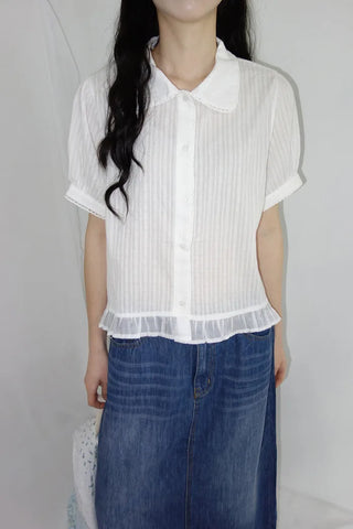 [2 colors] Nino Flake Frill Short-Sleeve Blouse
