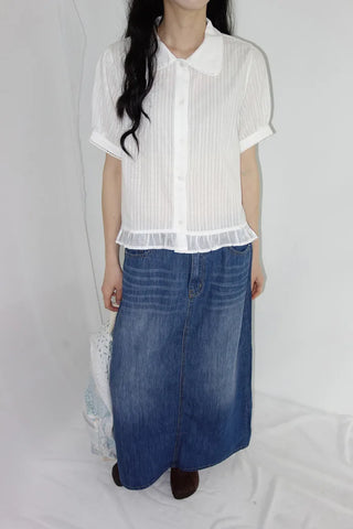 [2 colors] Nino Flake Frill Short-Sleeve Blouse