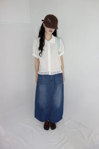 [2 colors] Nino Flake Frill Short-Sleeve Blouse