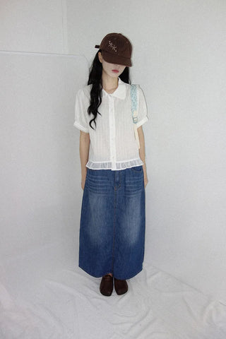 [2 colors] Nino Flake Frill Short-Sleeve Blouse